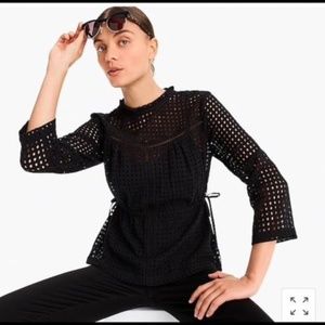 J. Crew Point Sur Black Eyelet Top Cinch Tie Side Sz 2